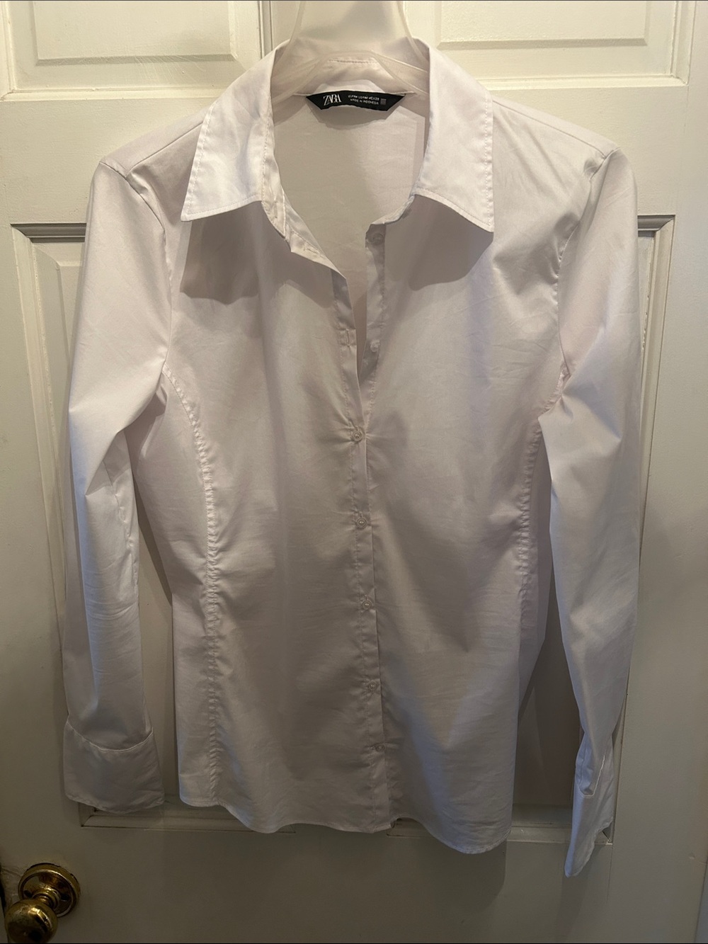 Zara White Long-Sleeve Fitted Button-Down Shirt NWOT